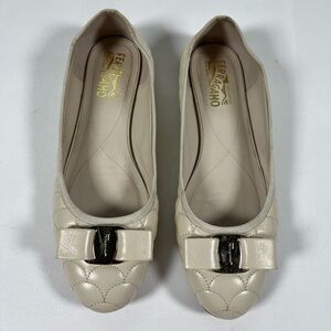 SOLD Salvatore Ferragamo Varina Quilted Leather Ballet Flats Beige Italy Women's